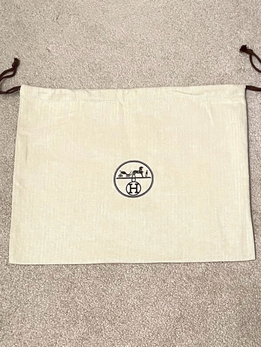 Hermès Beige Drawstring Dust Bag 16"x13" With Logo AUTHENTIC